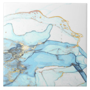 (3)Liquid ocean blue and gold marble texture Tile