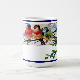 3 little birds sitting on a branch. coffee mug