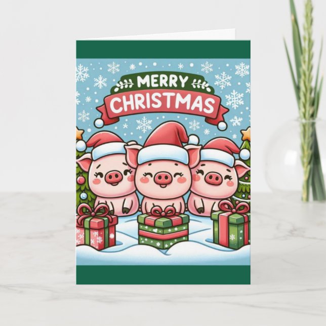 3 Little Pigs Wishing A Merry Christmas Thank You Card (Front)