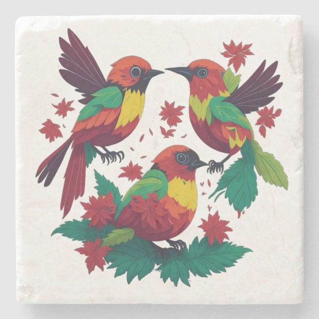 3 Little Reggae Birds Stone Coaster (Front)