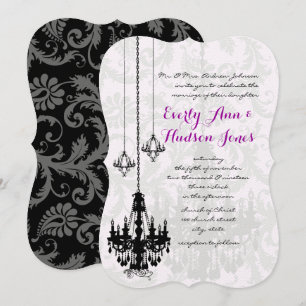 3 lustres noirs ombre Mariage damassé Invitations