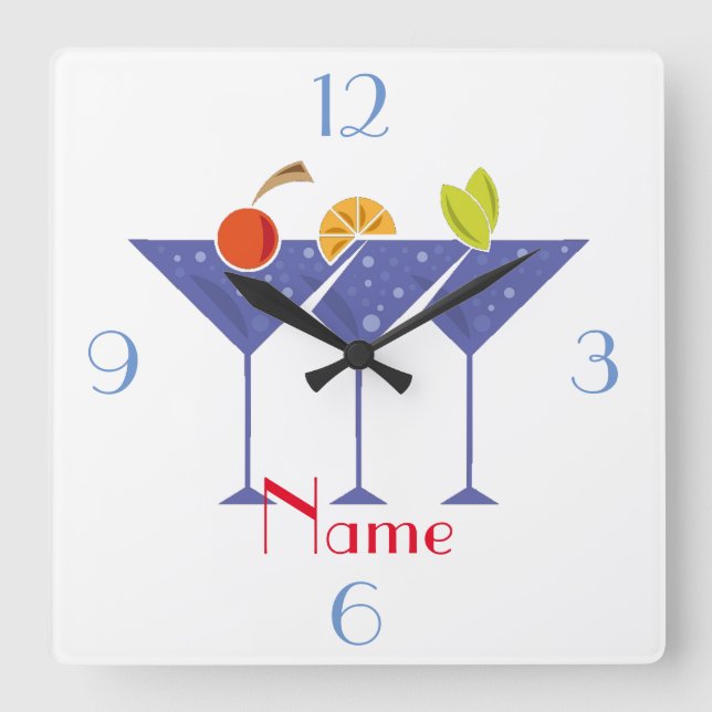 3 Martini Cocktails Thunder_Cove Square Wall Clock (Front)