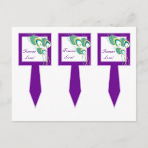 3 Modern Purple Peacock Wedding Cup Cake Picks Postcard