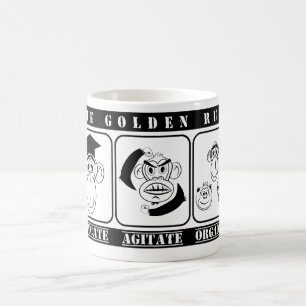 3 monkeys educate agitate organize coffee mug