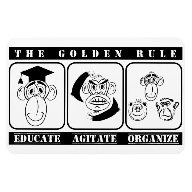 3 monkeys educate agitate organize magnet (Horizontal)