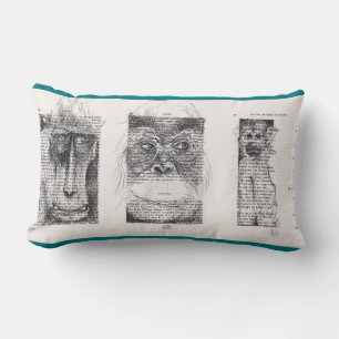 3 Monkeys Original drawing for Monkey Year 2016 Lumbar Pillow