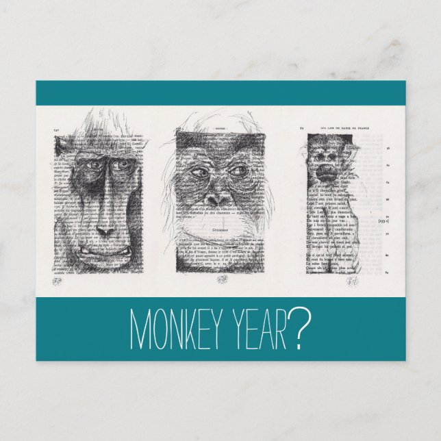 3 Monkeys Unconventional Chinese New Year Zodiac P Holiday Postcard (Front)
