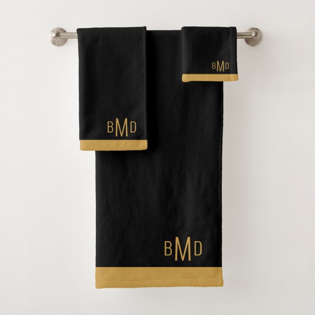 3 Monogramme initial Gold Script Nom noir (En situation)