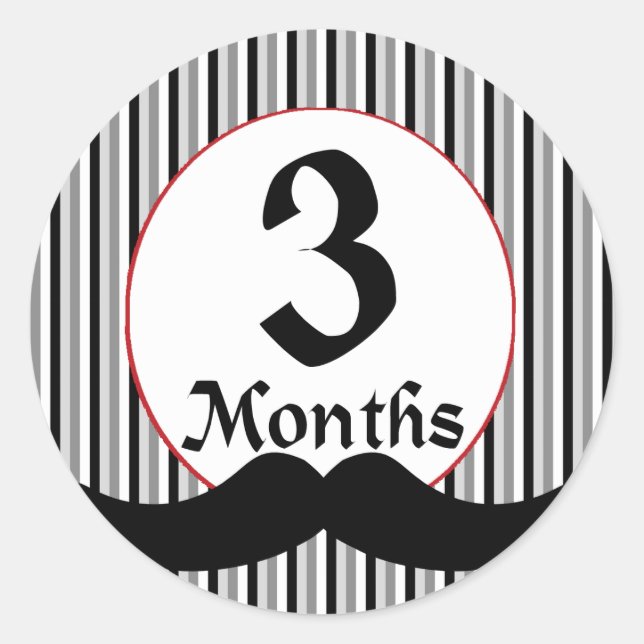 3 Months Moustache Milestone Classic Round Sticker (Front)