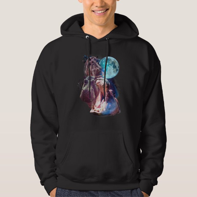 3 Moon Hippo Funny Hippopotamus Graphic Animal Lov Hoodie (Front)