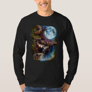 3 Moon Moose Deer Elk Animal Graphic T-Shirt
