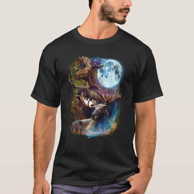 3 Moon Moose Deer Elk Animal Graphic T-Shirt (Front)