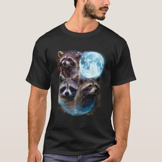 3 Moon Raccoon  Graphic Animal  Fur T-Shirt (Front)