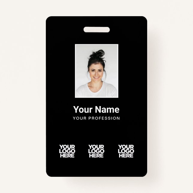 3 Multiple Logos Employee Photo, Bar Code , Name B Badge (Front)