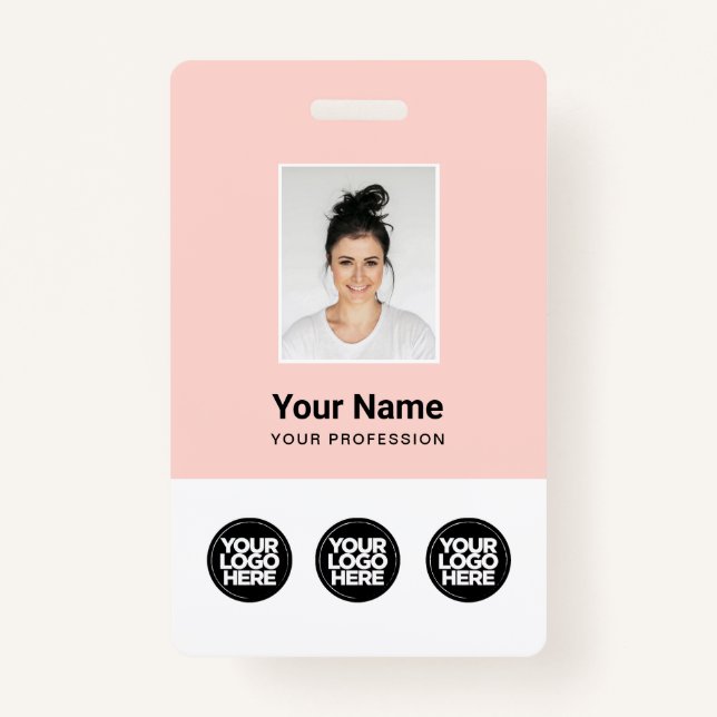 3 Multiple Logos Employee Photo, Bar Code , Name B Badge (Front)