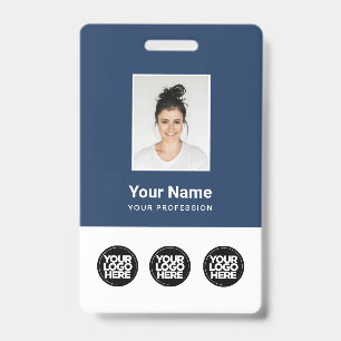 3 Multiple Logos Employee Photo, Bar Code , Name Badge