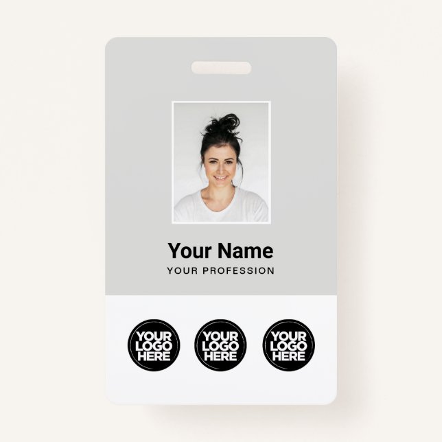 3 Multiple Logos Employee Photo, Bar Code , Name Badge (Front)