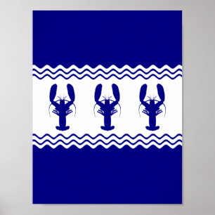 3 Navy Blue And White Coastal Decor Lobsters