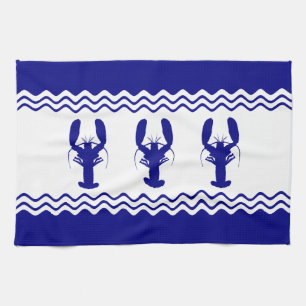 3 Navy Blue And White Coastal Decor Lobsters Kitchen Towel