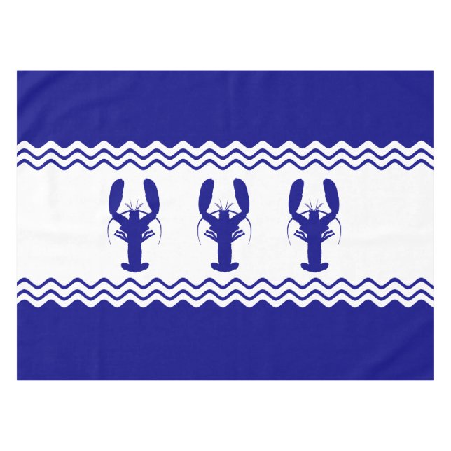 3 Navy Blue And White Coastal Decor Lobsters Tablecloth (Front (Horizontal))
