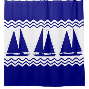 3 Navy Blue And White Coastal Decor Sailboats