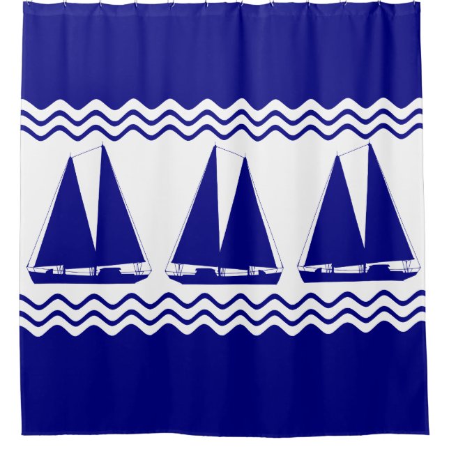 3 Navy Blue And White Coastal Decor Sailboats (Front)