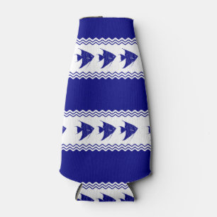 3 Navy Blue And White Coastal Pattern Angelfish Bottle Cooler