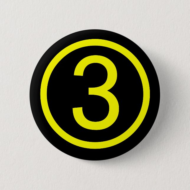 3 - number three 2 inch round button (Front)
