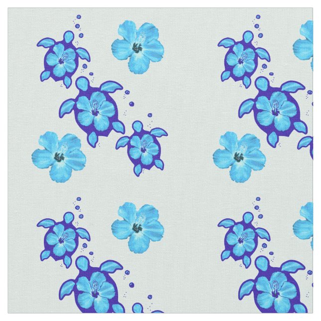 3 Ocean Blue Honu Turtles Fabric (Close Up)