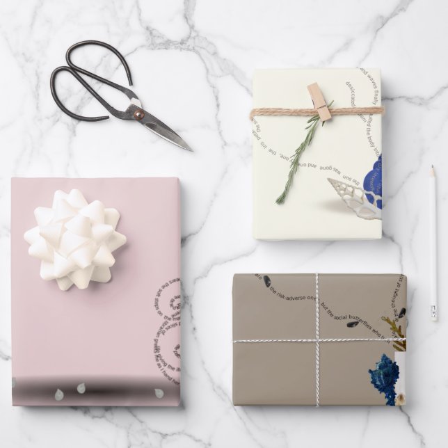 3 ocean poem blue pink coastal theme Christmas Wrapping Paper Sheet (Front)