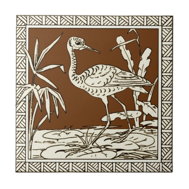#3 of 12 Repro 1880s Minton Mocha Birds Series Tile (Front)
