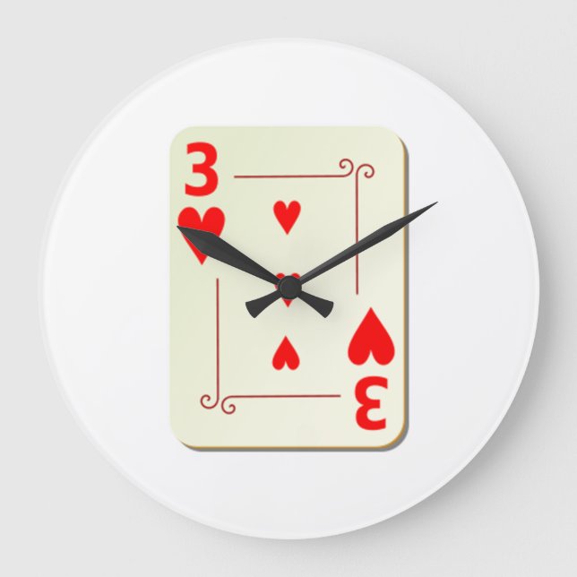 3 of Hearts Playing Card Large Clock (Front)