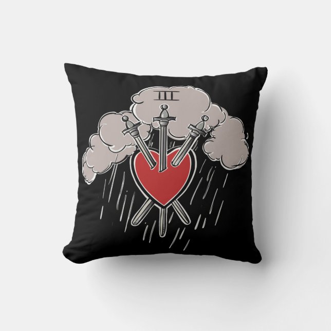 3 of Swords Love Heart Tarot Illustration Decor Throw Pillow (Front)