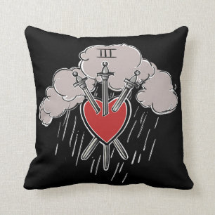 3 of Swords Love Heart Tarot Illustration Decor Throw Pillow