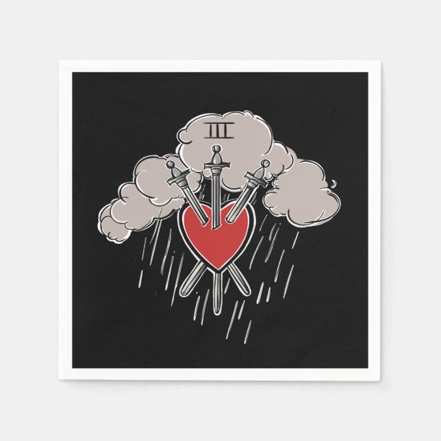 3 of Swords Love Heart Tarot Illustration Three Napkin (Front)