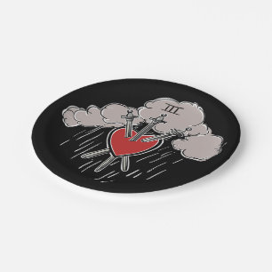 3 of Swords Love Heart Tarot Illustration Three Paper Plate