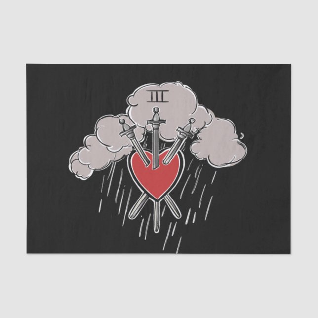 3 of Swords Love Heart Tarot Illustration Three Tissue Paper (Front)
