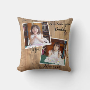 3 Of Your Favorite Photos on Rustic Wood Throw Pillow