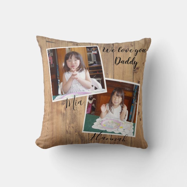 3 Of Your Favorite Photos on Rustic Wood   Throw Pillow (Front)