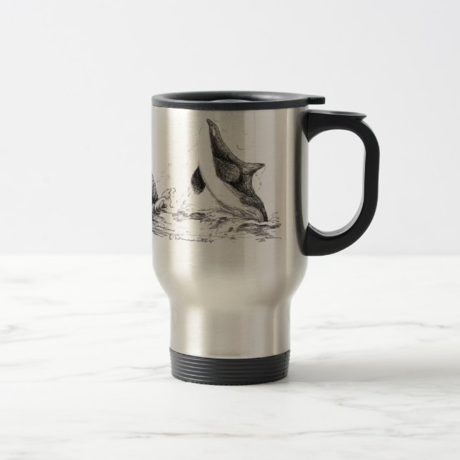 3 Orcas Playing Travel Mug (Right)