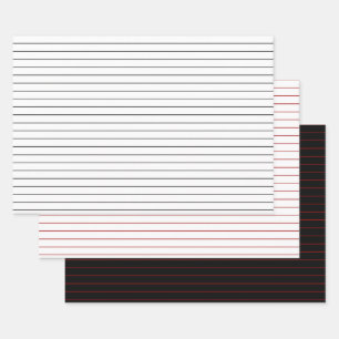 3 Pack: Thin White, Black, & Red Stripes Christmas Wrapping Paper Sheet