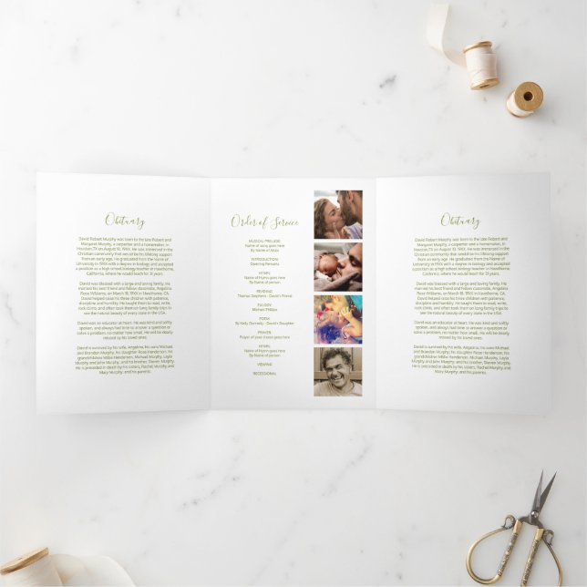 3 Page Funeral Order of Service | Memorial Program Tri-Fold Invitation (Inside)