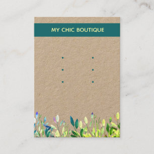 3 pairs Stud Earring Display Kraft Floral Teal Business Card