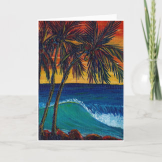 3 palm sunset greeting card