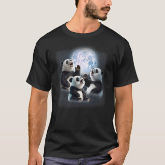 3 Pandas Howling At The Moon Funny Panda Bear Love T-Shirt