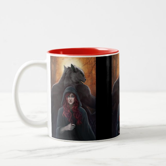 3 Panel Red Dare to Fall in Love Two-Tone Coffee Mug (Left)