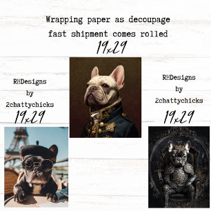 3 Papier cadeau de royauté Bouledogue français Dec