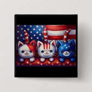 3 Patriotic Kittens With American Flag 2 Inch Square Button
