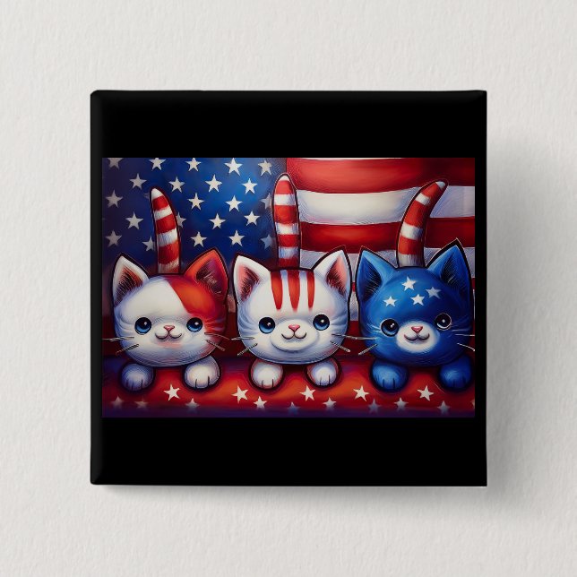 3 Patriotic Kittens With American Flag 2 Inch Square Button (Front)
