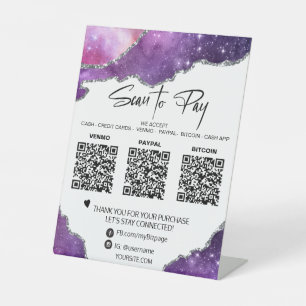 *~* 3 PAYMENTS Tabletop QR  Table Tent AGATE Pedestal Sign